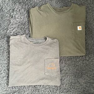 Men Size XL Carhartt Gray Olive Green pocket t-shirt bundle of 2